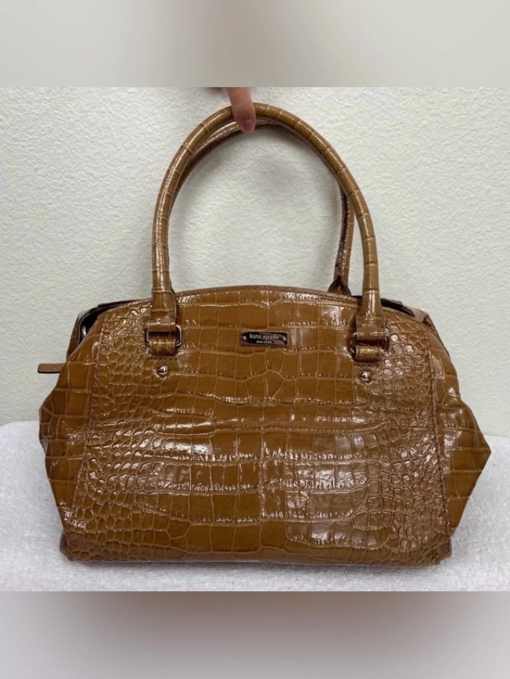 Kate Spade Women's Caramel Faux Croc Handle Shoulder Satchel Bag Classic Coastal